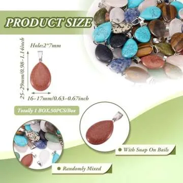 Fashewelry 50Pcs Teardrop Stone Pendants for Jewelry Making