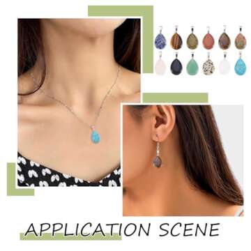 Fashewelry 50Pcs Teardrop Stone Pendants Water Drop Healing Crystal Quartz Chakra Gemstone Rock Charms Random Mixed for Necklace Jewelry Making Hole: 2x7mm