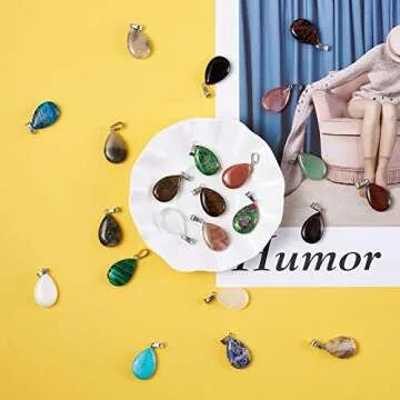 Fashewelry 50Pcs Teardrop Stone Pendants for Jewelry Making