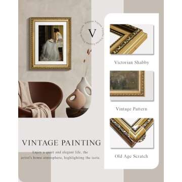 VIYYIEA Gold Framed Wall Art Canvas Print Home Decor for Living Room Women Reading Pictures for Bedr...