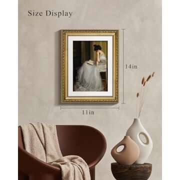 VIYYIEA Gold Framed Wall Art Canvas Print Home Decor for Living Room Women Reading Pictures for Bedroom Bathroom Wall Decor Women Portrait Art Wall Painting Vintage Art Prints Room Wall Decor 11x14in