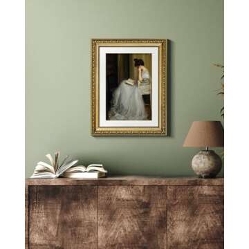 VIYYIEA Gold Framed Wall Art Canvas Print Home Decor for Living Room Women Reading Pictures for Bedroom Bathroom Wall Decor Women Portrait Art Wall Painting Vintage Art Prints Room Wall Decor 11x14in