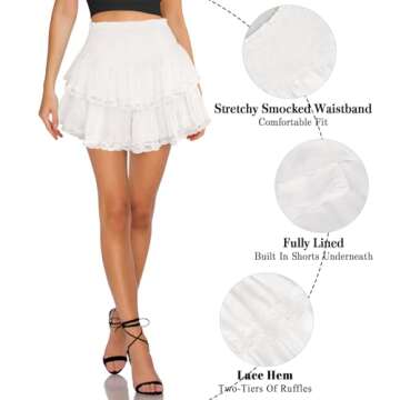 MIYIEONZ Women's Cute High Waist Ruffle Mini Skirt Layered Ruffle Hem Flared Flowy Casual Swing Beac...