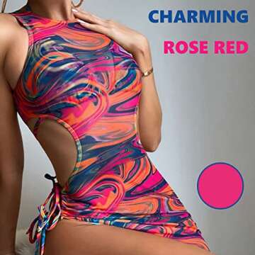 3 Piece Swimsuits for Women Padded Floral Print String Bikini Sets Bathing Suit Set Sexy Cutout High...