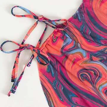 3 Piece Swimsuits for Women Padded Floral Print String Bikini Sets Bathing Suit Set Sexy Cutout High Neck Mesh Beach Cover Up Rose Red