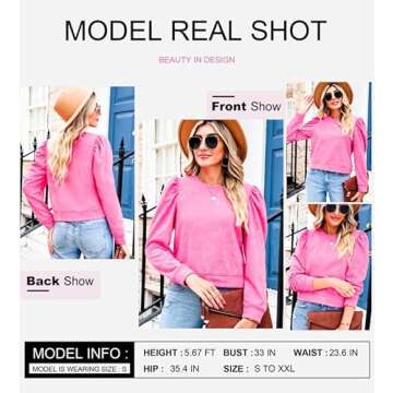 Dokotoo Women Cropped Sweatshirt Puff Long Sleeve Fall Crop Tops for Women Trendy Crew Neck Hot Pink...