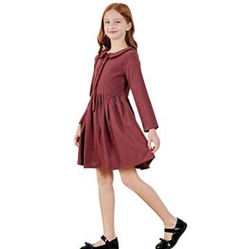 SOLOCOTE Girls Plaid Dress Cotton Casual Spring Long Sleeve Dresses Peter Pan Collar 191114 Burgundy...