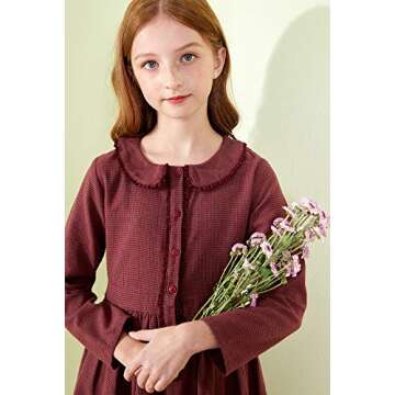 SOLOCOTE Girls Plaid Dress for Comfortable Style 7-8Y