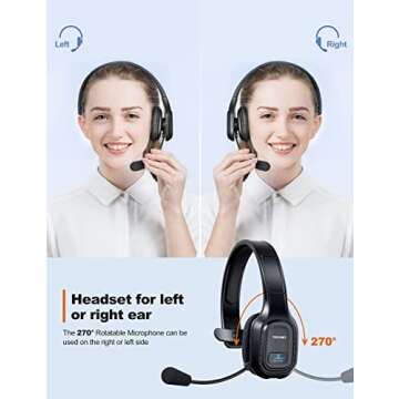 TECKNET Trucker Bluetooth Headphones with Microphone Noise Canceling Wireless On Ear Headset, Hands Free Wireless Headset for Cell Phone Computer Office Home Call Center Skype (Black)