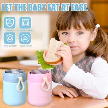 Layhit 2 Pcs 17 Oz Hot Lunch Container for Kids Adults Cold and Hot Soup Thermal Food Jar Vacuum Insulated Food Container for Kids Stainless Steel Lunch Box with Spoons for School (Pink, Blue)