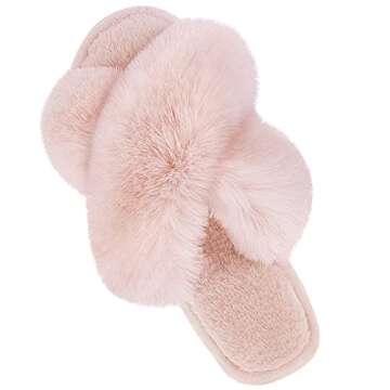 Cozyfurry Womens Cross Band Slippers Cozy Furry Fuzzy House Slippers Open Toe Fluffy Indoor Shoes Ou...