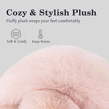 Cozyfurry Womens Cross Band Slippers Cozy Furry Fuzzy House Slippers Open Toe Fluffy Indoor Shoes Outdoor Slip on Warm Breathable Anti-skid Sole Pink 7-8 M