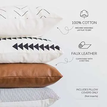 Woven Nook - Modern & Luxurious 18" x 18" Decorative Leather Throw Pillow Covers - Durable Quality & Machine Washable - 100% Polyester Faux Leather - Amaro Design - 4 Pack
