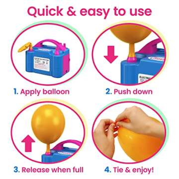Prextex Balloons Electric Pump Inflate, Blue 110V 600W - Portable Pump with Air Blower & Dual Nozzle Inflator for Fast & Easy Bulk Balloons Filling for Event & Party Decoration - Balloon Pump Electric