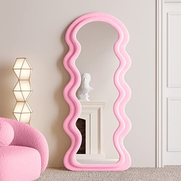 Elegant BOJOY Full Length Mirror - 63x24 Irregular Wavy Design in Pink