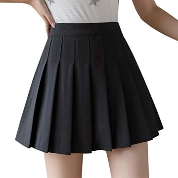 Girls Women High Waisted Plain Pleated Skirt Skater Tennis School Uniforms A-line Mini Skirt Lining ...