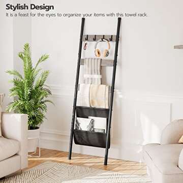 HOOBRO Blanket Ladder, 5 Tier Towel Rack, 17.3" L x 63" H, Wall-Leaning Blanket Rack for Living Room...