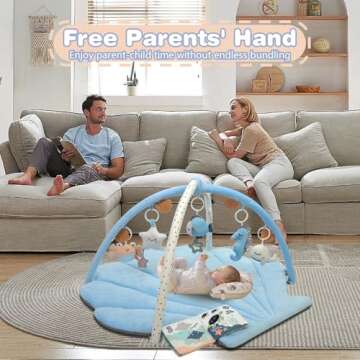 Baby Play Gym Mat, Oversize Tummy Time Activity Mat for Babies 0-6 Months, Shells Shaped Baby Play M...