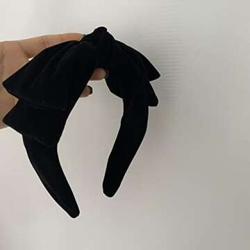 YERTTER Dainty Black Velvet Knot Bow Turban Wide Headbands Yoga Thick Headbands Wide Hairbands Headb...
