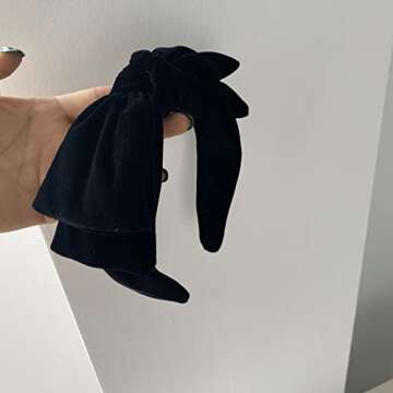 YERTTER Dainty Black Velvet Knot Bow Turban Wide Headbands Yoga Thick Headbands Wide Hairbands Headband Headwrap Hair Band Fashion Hair Accessories for Women