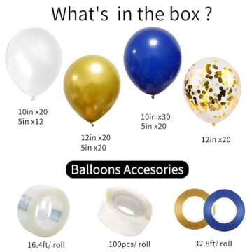 RUBFAC 142pcs Royal Blue Gold Balloon Garland Arch Kit, Royal Blue and Gold White Balloons for Gradu...