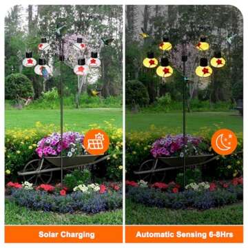 Wind Chimes Solar Hummingbird Feeders for Outdoors(6 Feeding Stations),Solar Lights Outdoor Waterpro...