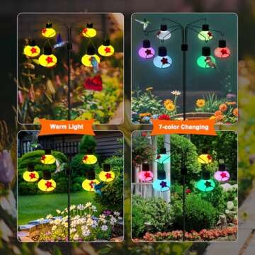 Wind Chimes Solar Hummingbird Feeders for Outdoors(6 Feeding Stations),Solar Lights Outdoor Waterproof, Glass Hummingbird Feeder with Shepherd Hook,Garden Decor for Outside(Frosted Clear)
