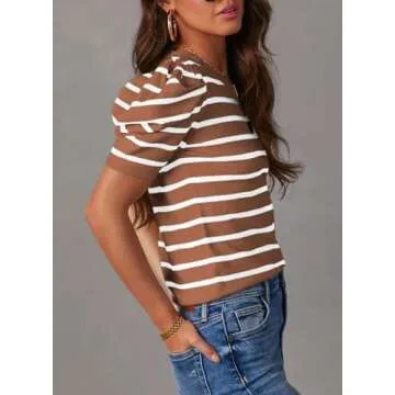 Dokotoo Summer Puff Sleeve Striped Top for Women