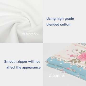 Batmerry Shabby Chic Pillow Covers 18x18 Inch Set of 2, Shabby Chic Pink Rose Pattern On Blue Stripes Double Sided Decorative Pillows Cases Throw Pillows Covers