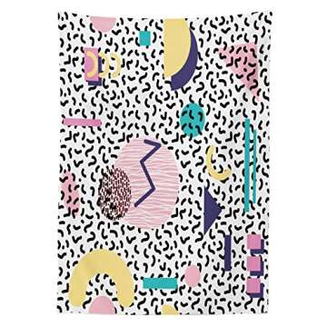 Ambesonne 90s Tablecloth, Geometric Pattern in Retro Style with Round Half Moon Triangle Shapes Artw...