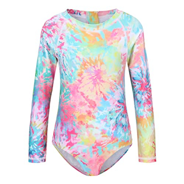 Zestonie Girls Long Sleeve Rash Guard One Piece Swimsuits for Kids Tie Dye Bathing Suit UPF 50+ Swim...