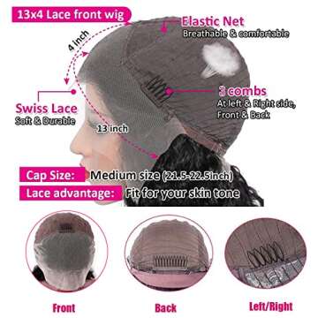 Ksfull 13x4 Deep Curly Lace Front Wigs Human Hair Wet and Wavy Water Wave Human Hair Wigs (13x4 deep wave lace closure wigs, 22 Inch)