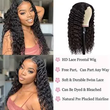 Ksfull 13x4 Deep Curly Lace Front Wigs Human Hair Wet and Wavy Water Wave Human Hair Wigs (13x4 deep wave lace closure wigs, 22 Inch)