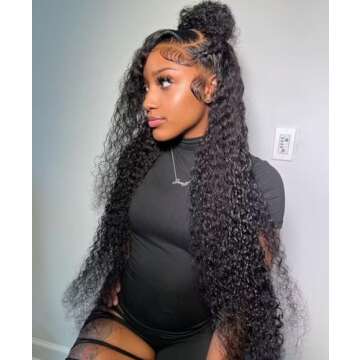 Ksfull 13x4 Deep Curly Lace Front Wigs Human Hair Wet and Wavy Water Wave Human Hair Wigs (13x4 deep wave lace closure wigs, 22 Inch)