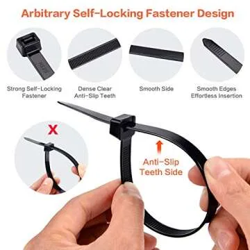 Zip Ties Assorted Sizes 700 Pack 4+6+8+10+12 Inch Cable Ties Heavy Duty 40lbs Plastic Wire Ties UV Resistant Zipties Black Small Zip Tie Wraps Assortment Cord Management for Home, Office, Gardening