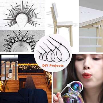 Zip Ties Assorted Sizes 700 Pack 4+6+8+10+12 Inch Cable Ties Heavy Duty 40lbs Plastic Wire Ties UV Resistant Zipties Black Small Zip Tie Wraps Assortment Cord Management for Home, Office, Gardening