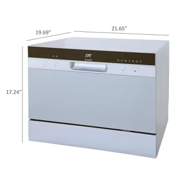 SPT SD-2224DS ENERGY STAR Compact Countertop Dishwasher with Delay Start - Portable Dishwasher with Stainless Steel Interior and 6 Place Settings Rack Silverware Basket, Silver