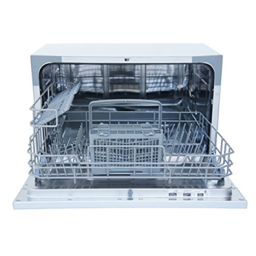 SPT SD-2224DS ENERGY STAR Compact Countertop Dishwasher with Delay Start - Portable Dishwasher with Stainless Steel Interior and 6 Place Settings Rack Silverware Basket, Silver