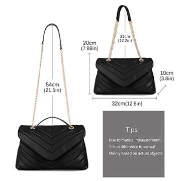LMKIDS Quilted Crossbody Bags for Women, Trendy Roomy Shoulder Handbags with Flap Gold Hardware Chain Purses Shoulder Bag (Black)