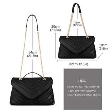 LMKIDS Quilted Crossbody Bags for Women, Trendy Roomy Shoulder Handbags with Flap Gold Hardware Chain Purses Shoulder Bag (Black)