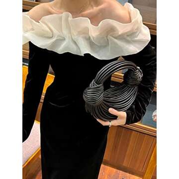 Tngan Women Woven Handbag PVC Leather Satchel Creative Noodles Style Fashion Crossbody Bag, Black