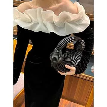 Tngan Women Woven Handbag PVC Leather Satchel Creative Noodles Style Fashion Crossbody Bag, Black