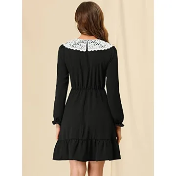 Allegra K Women's Vintage Ruffle Hem Dresses A-Line Crochet Peter Pan Collar Dress X-Large Black