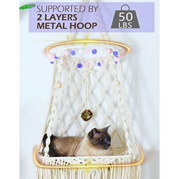 KARCEEY Hanging Cat Hammock Bed 9 Pcs Macrame Cat Swing Bed Macrame Hanging Cat Bed, with 2 Catnip M...