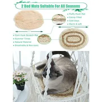 KARCEEY Hanging Cat Hammock Bed 9 Pcs Macrame Cat Swing Bed Macrame Hanging Cat Bed, with 2 Catnip Mat Bed