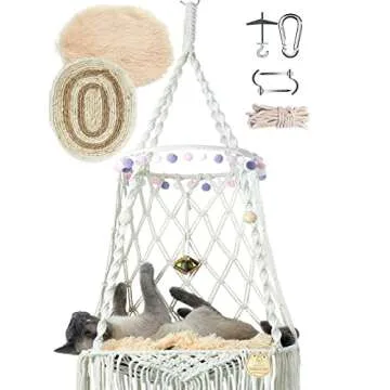 KARCEEY Hanging Cat Hammock Bed 9 Pcs Macrame Cat Swing Bed Macrame Hanging Cat Bed, with 2 Catnip Mat Bed