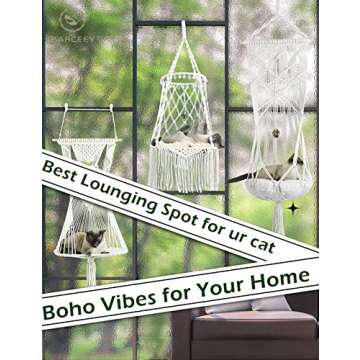 KARCEEY Hanging Cat Hammock Bed 9 Pcs Macrame Cat Swing Bed Macrame Hanging Cat Bed, with 2 Catnip Mat Bed
