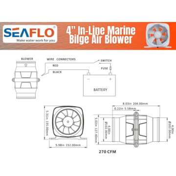 SEAFLO 4 Inch Marine Bilge Blower 12V 270 CFM Airflow