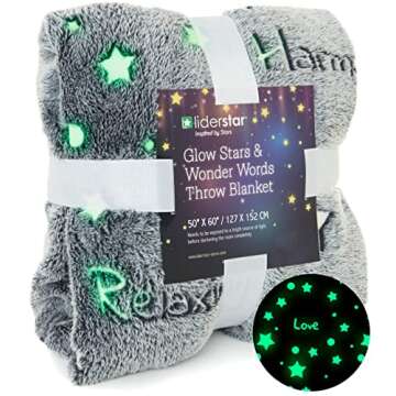 Glow in The Dark Throw Blanket,Super Soft Cozy Furry Plush Fleece Blanket Decorated with Stars and W...
