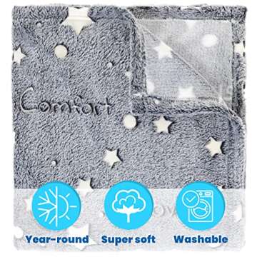 Glow in The Dark Throw Blanket,Super Soft Cozy Furry Plush Fleece Blanket Decorated with Stars and Words of Healing, Birthday Gift for Girls Boys Kids Teens Grandkids Toddler, Gray,50"x 60"